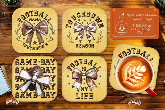 Football Square coaster png Football mama Square coaster sublimation designs Sublimation Createya Design 