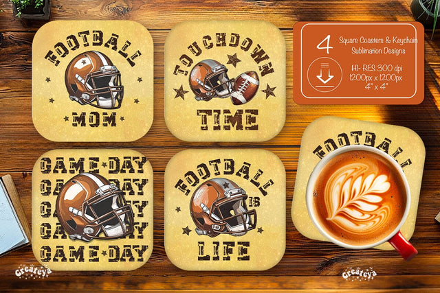 Football Square coaster png Football mom Square coaster sublimation designs Sublimation Createya Design 
