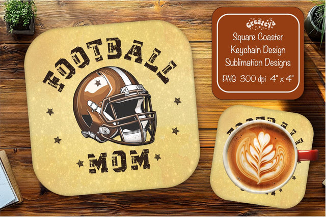 Football Square coaster png Football mom Square coaster sublimation designs Sublimation Createya Design 