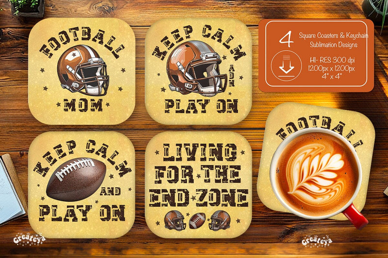 Football Square coaster png Football quote Square coaster sublimation designs Sublimation Createya Design 