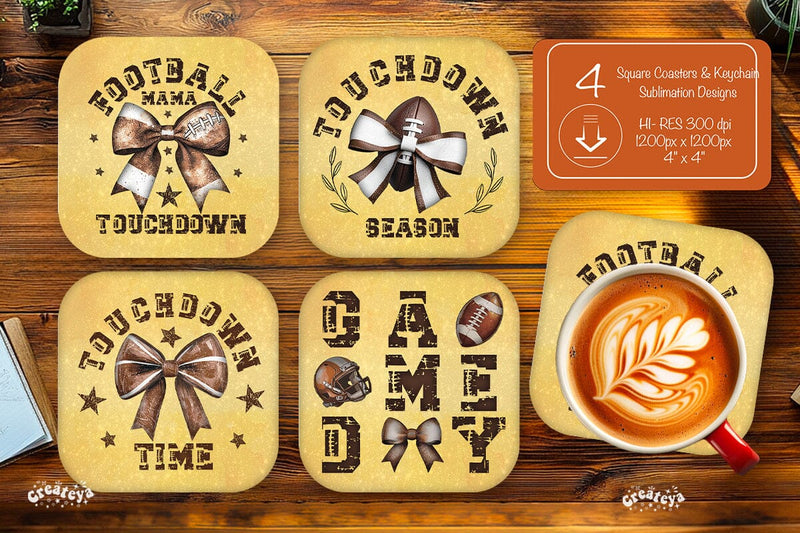 Football Square coaster png Game Day Square coaster sublimation designs Sublimation Createya Design 