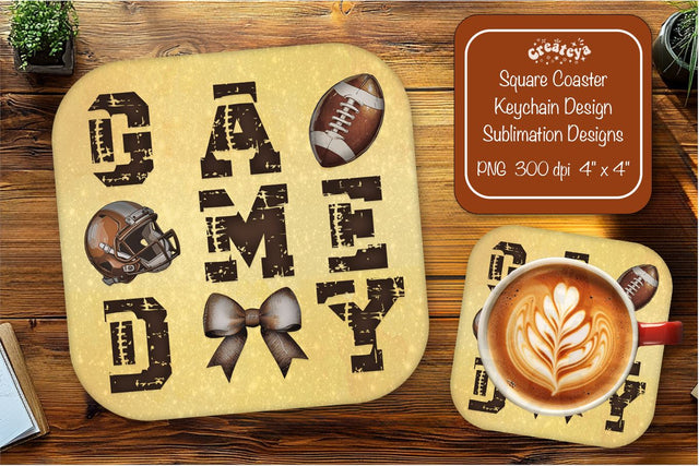 Football Square coaster png Game day Square coaster sublimation designs Sublimation Createya Design 