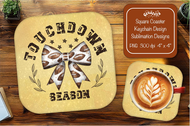 Football Square coaster png Touchdown season Square coaster sublimation designs Sublimation Createya Design 