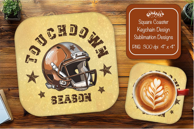 Football Square coaster png Touchdown season Square coaster sublimation designs Sublimation Createya Design 