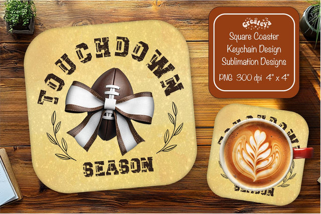 Football Square coaster png Touchdown season Square coaster sublimation designs Sublimation Createya Design 