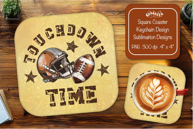 Football Square coaster png Touchdown Time Square coaster sublimation designs Sublimation Createya Design 