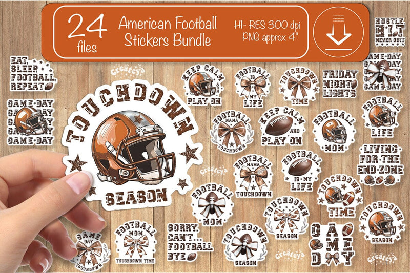 Football Stickers Bundle PNG printable stickers Print and cut stickers American football png Sublimation Createya Design 