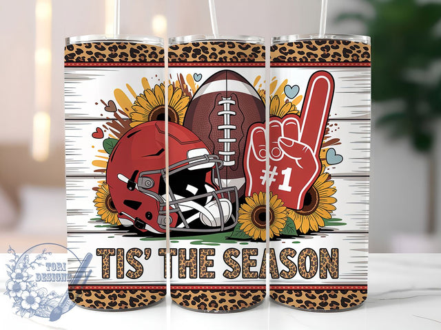 Football Sunflower Game Day Tumbler, Tis The Season Cup, 20Oz Sublimation Wrap, Floral Sports Drinkware, Game Day Gift Idea, Sunflower Fan Mug Design, Gridiron Flower Tumbler Sublimation ToriDesigns 