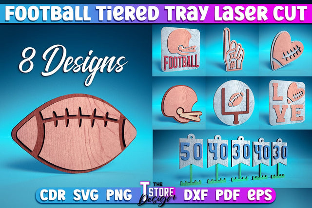 Football Tiered Tray Laser Cut | Tiered Tray Laser Cut Design | CNC Files SVG The T Store Design 