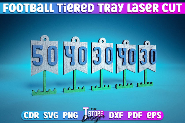 Football Tiered Tray Laser Cut | Tiered Tray Laser Cut Design | CNC Files SVG The T Store Design 