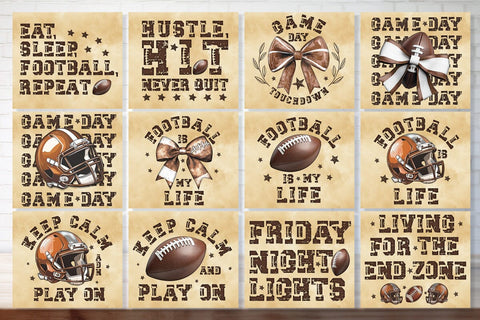 Football Tumbler Bundle Football Quote Seamless 20oz Skinny Tumbler Wrap PNG Fall Football Season Retro Sublimation Design Sublimation Createya Design 