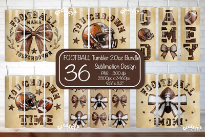 Football Tumbler Bundle Football Quote Seamless 20oz Skinny Tumbler Wrap PNG Fall Football Season Retro Sublimation Design Sublimation Createya Design 