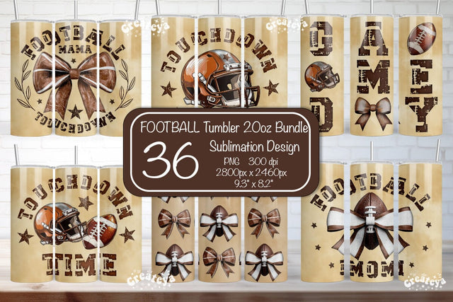 Football Tumbler Bundle Football Quote Seamless 20oz Skinny Tumbler Wrap PNG Fall Football Season Retro Sublimation Design Sublimation Createya Design 