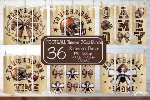 Football Tumbler Bundle Football Quote Seamless 20oz Skinny Tumbler Wrap PNG Fall Football Season Retro Sublimation Design Sublimation Createya Design 