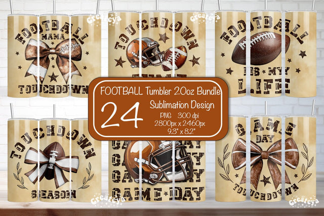 Football Tumbler Bundle Seamless 20oz Skinny Tumbler Wrap PNG Fall Football Season Retro Sublimation Design Football Mom Sublimation Createya Design 
