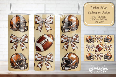 Football Tumbler Football Bow Seamless 20oz Skinny Tumbler Wrap PNG Fall Football Season Retro Sublimation Design Sublimation Createya Design 