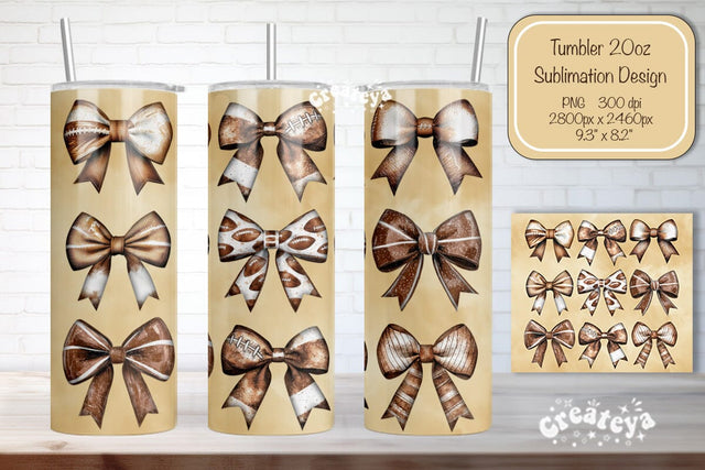 Football Tumbler Football Bow Seamless 20oz Skinny Tumbler Wrap PNG Fall Football Season Retro Sublimation Design Sublimation Createya Design 