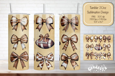 Football Tumbler Football Bow Seamless 20oz Skinny Tumbler Wrap PNG Fall Football Season Retro Sublimation Design Sublimation Createya Design 