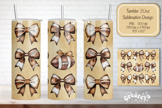 Football Tumbler Football Bow Seamless 20oz Skinny Tumbler Wrap PNG Fall Football Season Retro Sublimation Design Sublimation Createya Design 