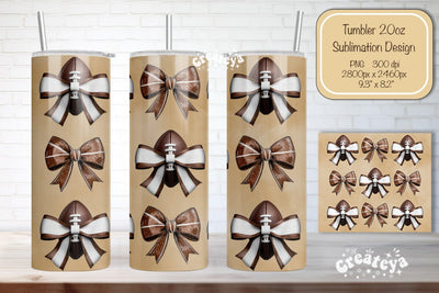 Football Tumbler Football Bow Seamless 20oz Skinny Tumbler Wrap PNG Fall Football Season Retro Sublimation Design Sublimation Createya Design 