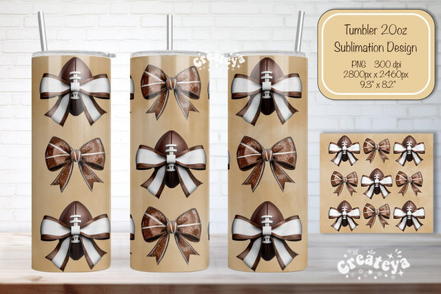 Football Tumbler Football Bow Seamless 20oz Skinny Tumbler Wrap PNG Fall Football Season Retro Sublimation Design Sublimation Createya Design 