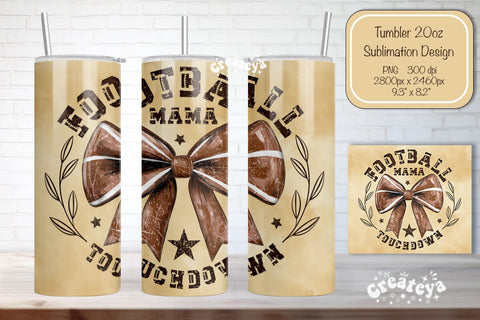 Football Tumbler Seamless 20oz Skinny Tumbler Wrap PNG Football Mama Retro Sublimation Design Sublimation Createya Design 