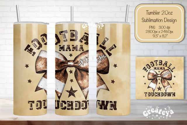 Football Tumbler Seamless 20oz Skinny Tumbler Wrap PNG Football Mama Retro Sublimation Design Sublimation Createya Design 