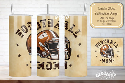 Football Tumbler Seamless 20oz Skinny Tumbler Wrap PNG Football Mom Retro Sublimation Design Sublimation Createya Design 