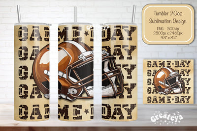 Football Tumbler Seamless 20oz Skinny Tumbler Wrap PNG Game day Retro Sublimation Design Sublimation Createya Design 