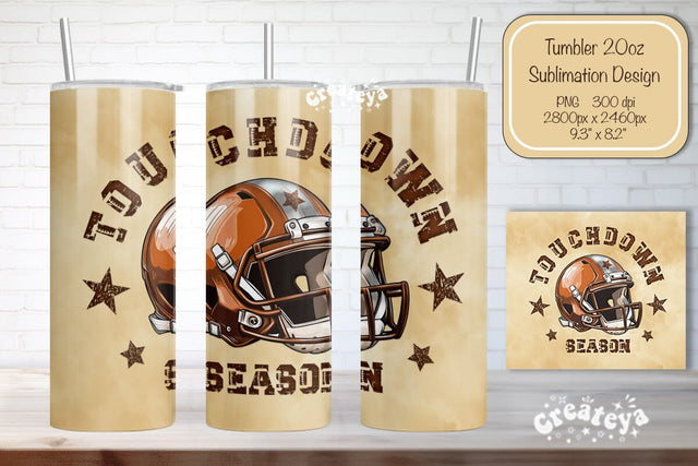 Football Tumbler Seamless 20oz Skinny Tumbler Wrap PNG Touchdown season Retro Sublimation Design Sublimation Createya Design 