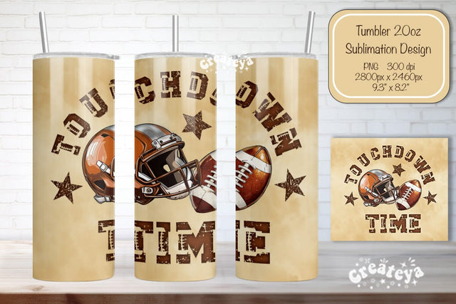 Football Tumbler Seamless 20oz Skinny Tumbler Wrap PNG Touchdown time Retro Sublimation Design Sublimation Createya Design 