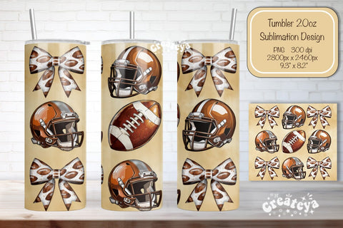 Football tumbler wrap Coquette Football Bow Skinny tumbler Sublimation Createya Design 