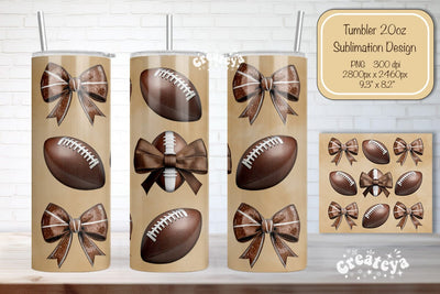 Football tumbler wrap Coquette Football Bow Skinny tumbler Sublimation Createya Design 