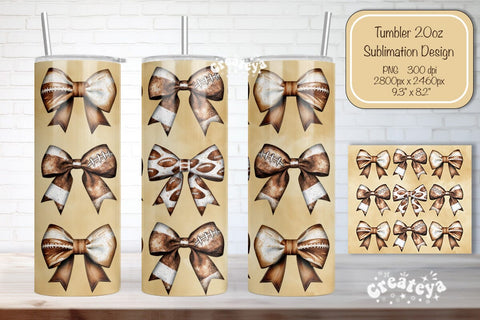 Football tumbler wrap Coquette Football Bow Skinny tumbler Sublimation Createya Design 