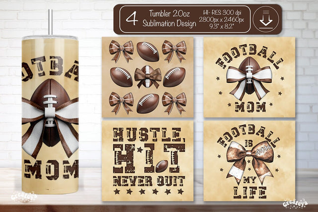 Football Tumbler Wrap Football mom Seamless 20oz Skinny Tumbler Wrap PNG Retro Sublimation Design Sublimation Createya Design 