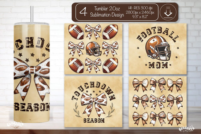 Football Tumbler Wrap Football mom Seamless 20oz Skinny Tumbler Wrap PNG Retro Sublimation Design Sublimation Createya Design 