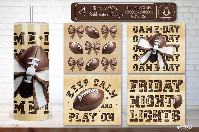 Football Tumbler Wrap Seamless 20oz Skinny Tumbler Wrap PNG Game day Retro Sublimation Design Sublimation Createya Design 