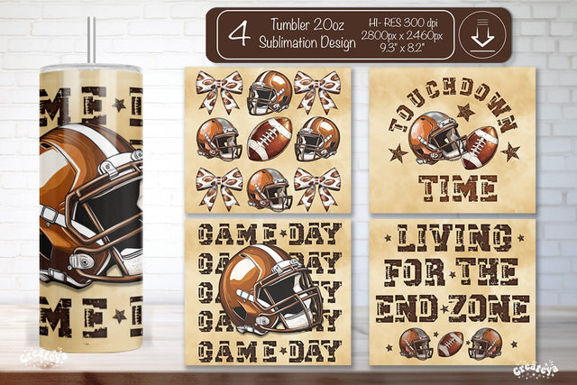 Football Tumbler Wrap Seamless 20oz Skinny Tumbler Wrap PNG Game day Retro Sublimation Design Sublimation Createya Design 