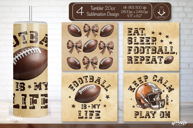 Football Tumbler Wrap Seamless 20oz Skinny Tumbler Wrap PNG Retro Sublimation Design Sublimation Createya Design 