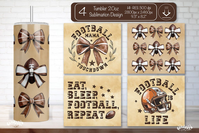 Football Tumbler Wrap Seamless 20oz Skinny Tumbler Wrap PNG Retro Sublimation Design Sublimation Createya Design 