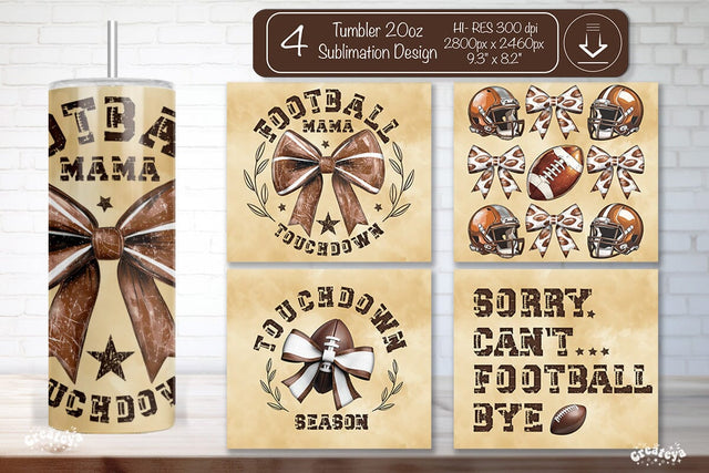 Football Tumbler Wrap Touchdown Season Seamless 20oz Skinny Tumbler Wrap PNG Retro Sublimation Design Sublimation Createya Design 