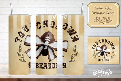 Football Tumbler Wrap Touchdown season Seamless 20oz Skinny Tumbler Wrap PNG Retro Sublimation Design Sublimation Createya Design 
