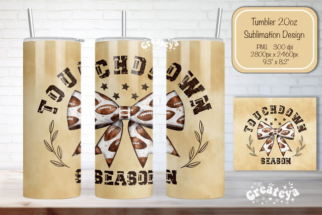Football Tumbler Wrap Touchdown Season Seamless 20oz Skinny Tumbler Wrap PNG Retro Sublimation Design Sublimation Createya Design 