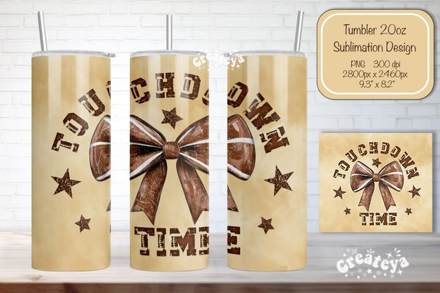Football Tumbler Wrap Touchdown Time Seamless 20oz Skinny Tumbler Wrap PNG Retro Sublimation Design Sublimation Createya Design 