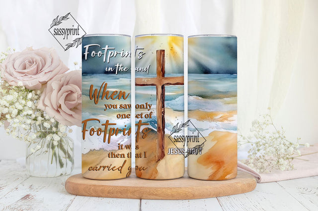 Footprints In The Sand Religious Gift For Christians, Christian Christmas Tumbler Wrap PNG Sublimation sassyprint 