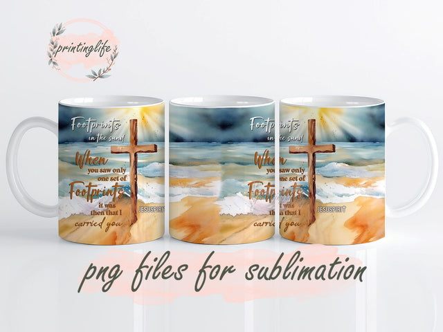 Footprints In The Sand Religious Gift For Christians Mug Wrap Design, Instant Digital Design Download Mug Wrap Design, Mug Design PNG Sublimation PrintingLife 