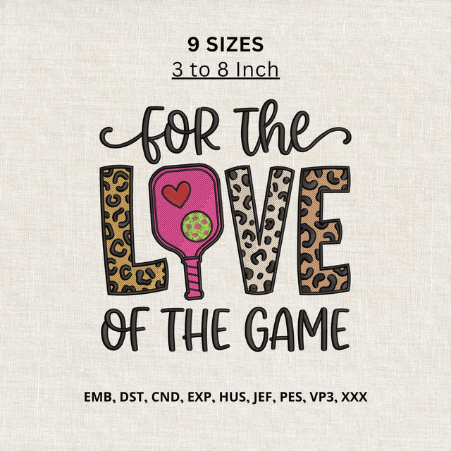 For the Love of the Game Pickleball Machine Embroidery Design – Leopard Paddle Sports File Embroidery/Applique DESIGNS PatternFeed8 