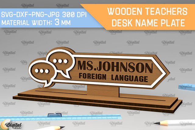 Foreign Language Teacher Desk Name Plate Laser Cut SVG Evgenyia Guschina 