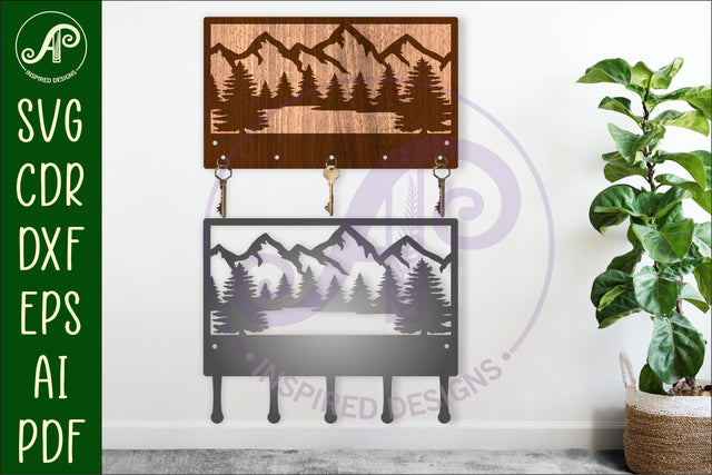 Forest and mountains Key holder designs for wood and metal SVG APInspireddesigns 