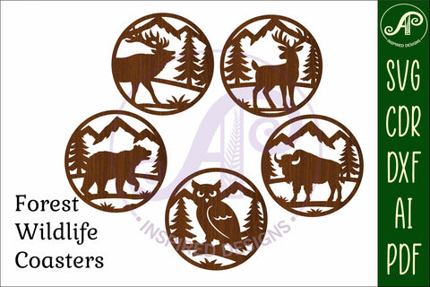Forest Animal Coasters, laser cut out Wildlife coaster 1 SVG APInspireddesigns 